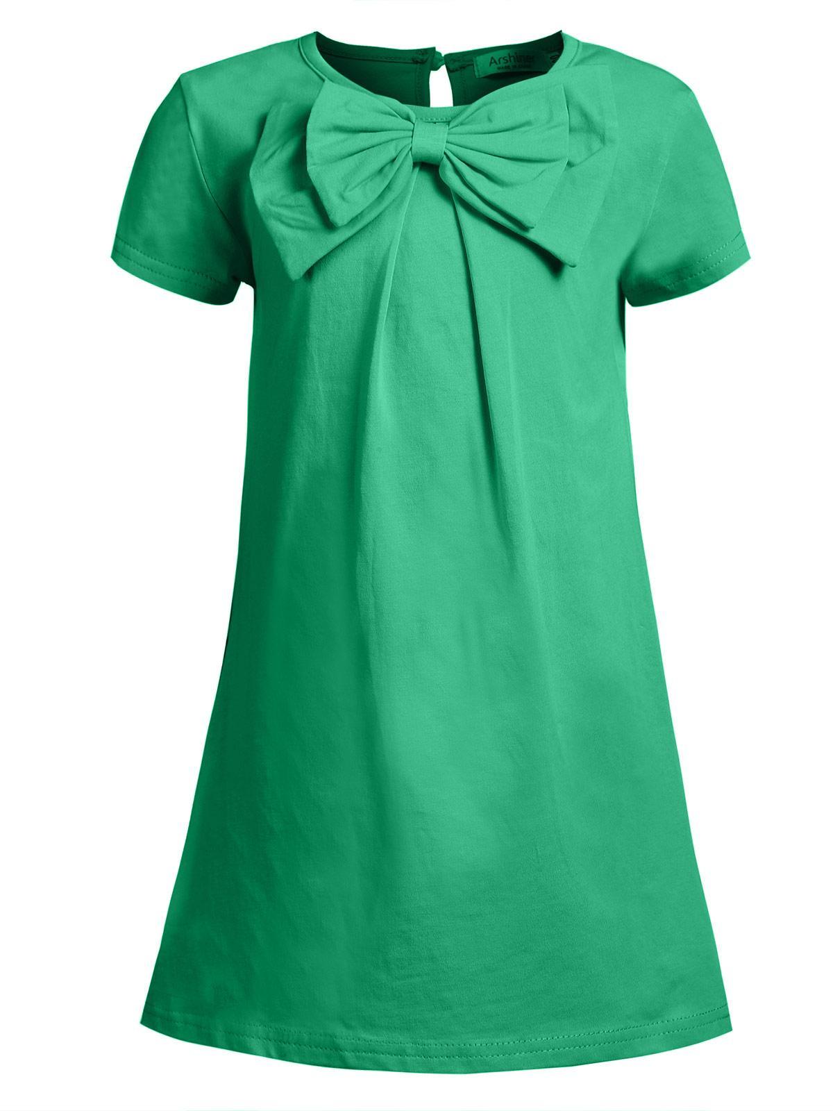 green kids girl o-neck short sleeve solid button