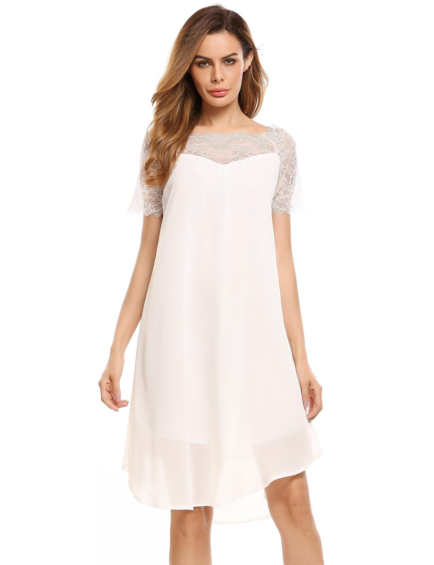 white robe en mousseline de soie à manches courtes